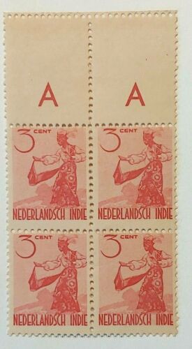  Block of 4, Ned/Dutch East Indies 3 cents 1941 Local Dancers Stamps - MNH - Afbeelding 1 van 1