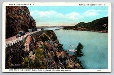 Vintage Postcard NY Storm King Highway Hudson River Old Cars White Border ~12060