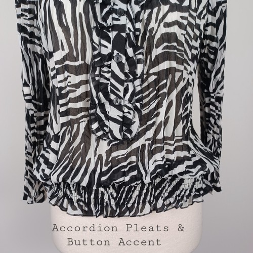 Zebra Print Blouson Petite Large Black/White -Accordion Pleats -ND New Direction - Picture 5 of 17