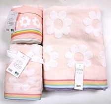 CARO PEACH PINK,WHITE,MULTI DAISY COTTON KIDS BATH,2 HAND TOWEL OR 5 WASHCLOTHS