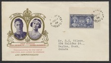 1939 Newfoundland #249 Royal Visit FDC Sterling Cachet Gold Frame Bay Roberts