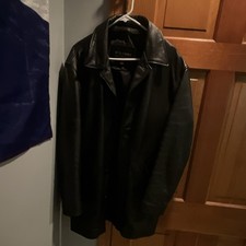 Wilsons Mens Black Leather Overcoat Button Fr...