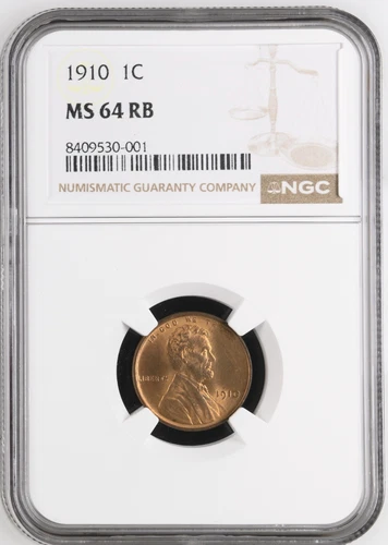 1910 lincoln cent / penny NGC MS64 RB, much more red than brown, good eye appeal
