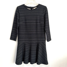 Ann Taylor LOFT Knit Dress S Black White Geometric Stripe Crew Neck Mini Party