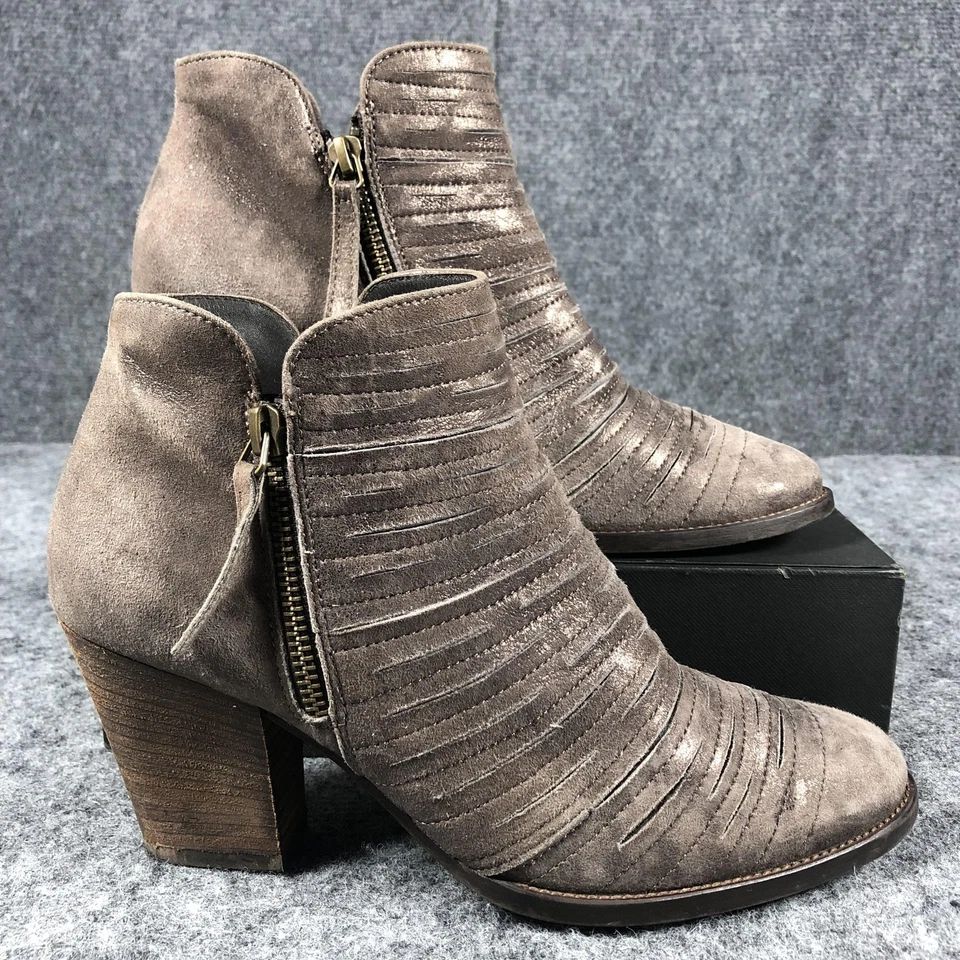 Botines de gamuza Paul Green para mujer talla 7,5 marrón topo tacón bloque Foto 2 de 4