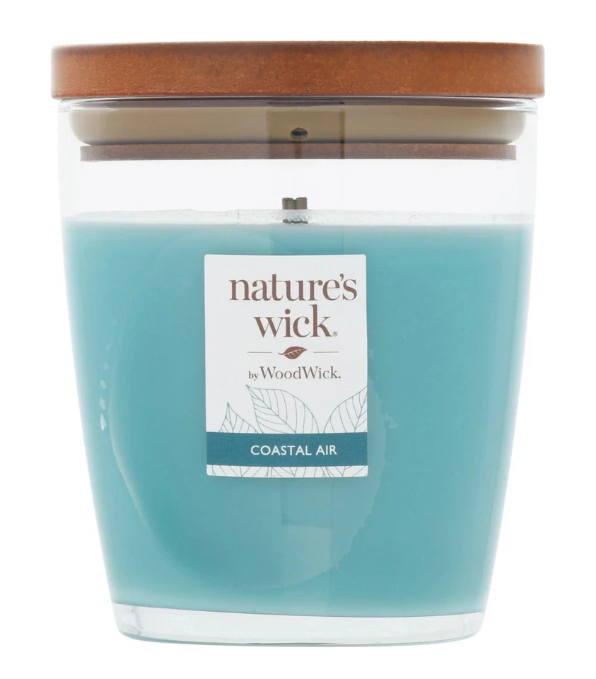 Vela perfumada WoodWick Nature's Wick Coastal Air com pavio e tampa de madeira, 10 oz - Imagem 2 de 2