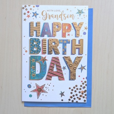 Enkel Happy Birthday Karte - Ihn Männlich Männer Junge Schrift - 7,5''x5,25''