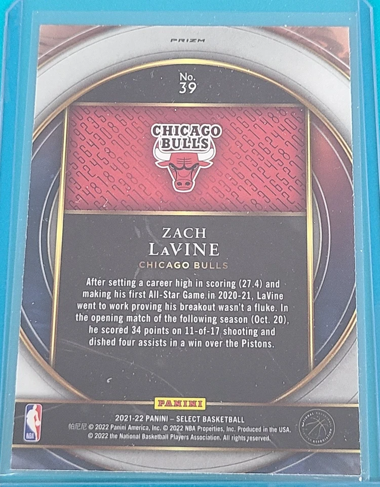 2021 Panini Select Numbers Silver Prizm #39 Zach LaVine Basketball Card M3 - Image 2 of 2