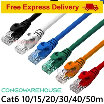 Cat6 10m 15m 20m 30m 40m 50m RJ45 UTP Ethernet Network Lan Data Cable Patch Lead - image 1 of 4