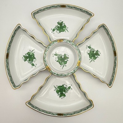 Herend Chinese Bouquet Green 5-Piece Hors d'Oeuvres Set 445, 4 x 444