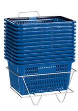 Shopping Baskets Set of 12 Blue Standard Plastic Handles w/ Metal Stand