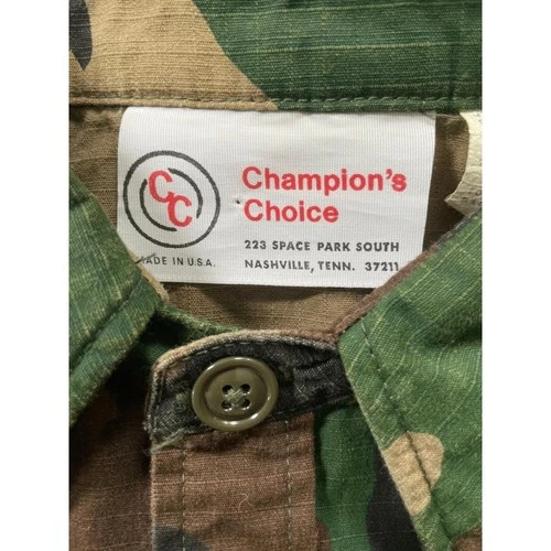 70s USA Champion's Choice Mens Large Utility Jacket Woodland Camo Ripstop Cotton image 2
