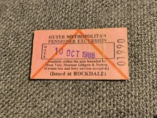 State Rail Authority Outer Metropolitan Pensioner Rockdale Vintage Ticket
