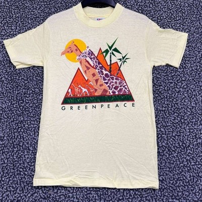 Vintage Green Peace Giraffe Shirt Men Small Hanes Short Sleeve Deadstock New