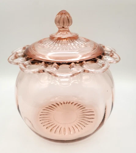 Vtg Anchor Hawking Old Colonly Pink Depression Glass Cookie Biscuit Jar