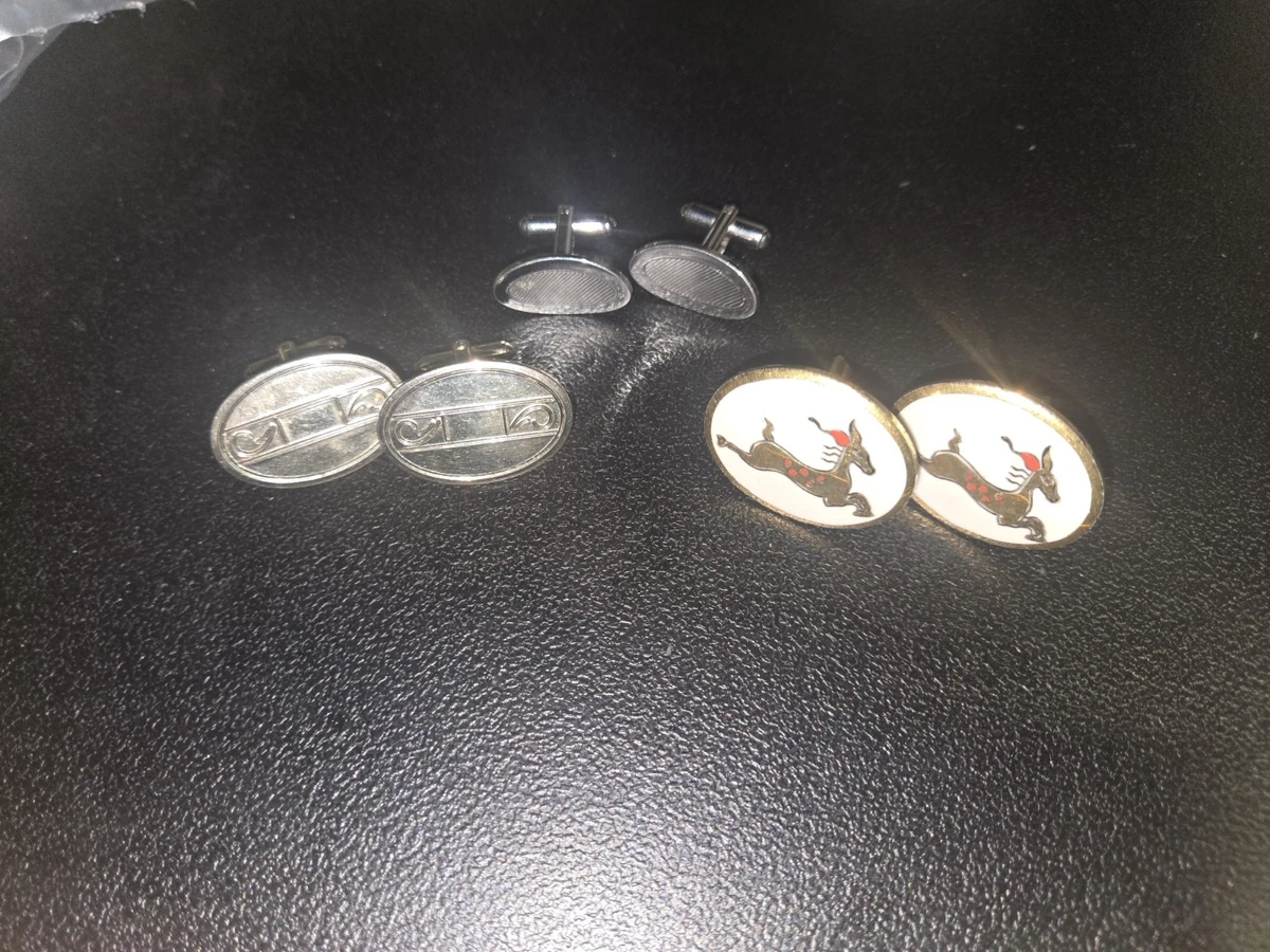 Boutons De Manchette Argent 925 Sterling Vintage - Motif Cerf Et Arbre - Fabriqués Au Mexique - 12.4g