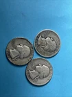 3 BU-90% Silver Washington Quarters  1934, 1951, 1953