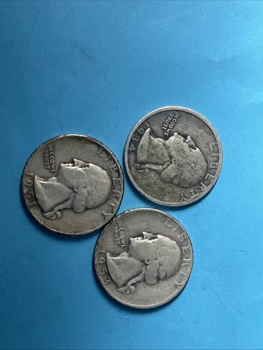 3 BU-90% Silver Washington Quarters  1934, 1951, 1953