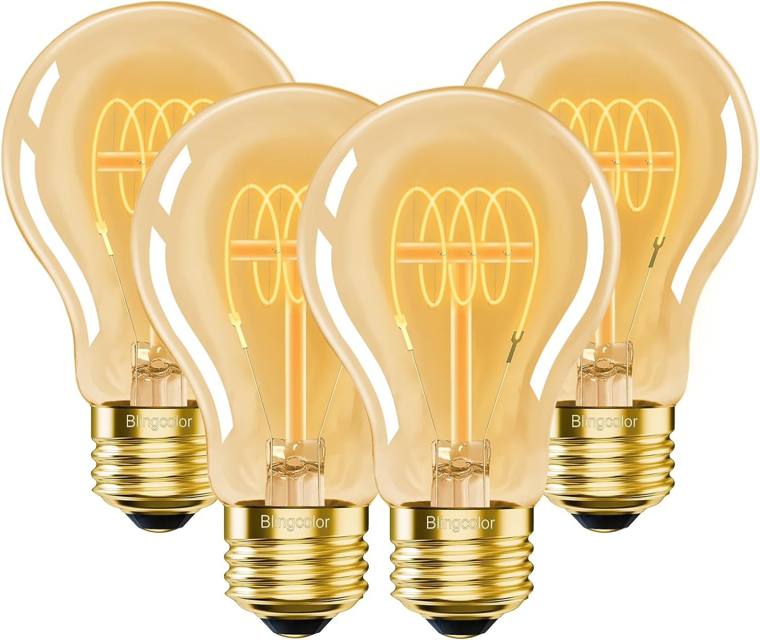 A19 Vintage LED Edison Light Bulbs 40 Watt, 4-Pack Dimmable A19 4W 2200K Amber W