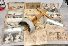 Antique Victorian Slide Viewer & Cards Universal Photo Stereoscope USA Tin Wood 