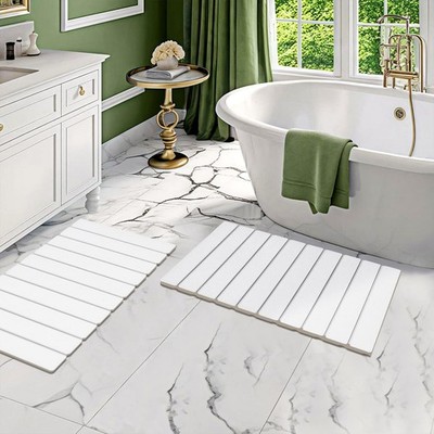 Setguopal 2 Pack Foldable Stone Bath Mats, White Super Absorbent Diatomaceous...