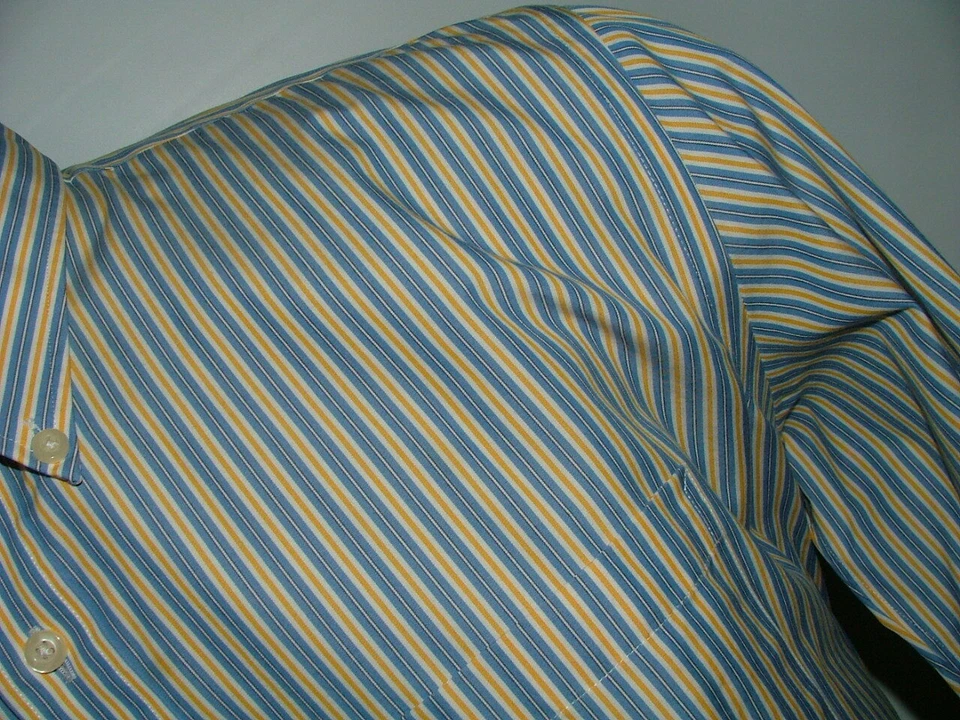 CAMISA DE VESTIR PARA HOMBRE KIRKLAND FIRMA TALLA 16 1/2 35 AMARILLO AZUL RAYAS #210 Foto 3 de 4