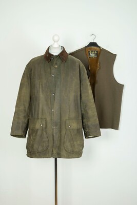 Barbour Classic Border Wax Cotton Olive Men's Jacket Coat + Liner Size 46