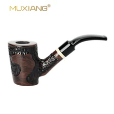 MUXIANG Poker Carved Tobacco Pipe Bent Stems with Smoking Accessories 9mm Filter