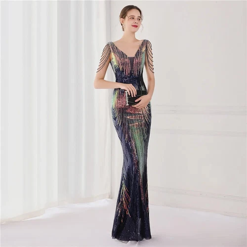 Luxus Abendkleid Lang Damen Elegant V Ausschnitt Formell Party Maxikleid Ballkleid - Bild 27 von 30