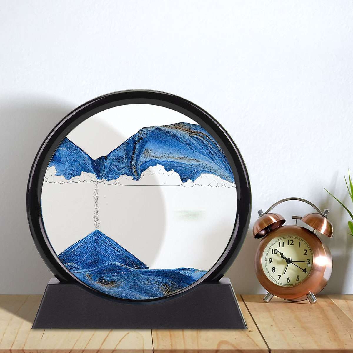Sandbild – Bewegliche Sandkunst In Rundem Glas, 16 Cm Durchmesser, Mit Holzsockel (mehrere Farben)