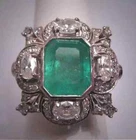 3 Ct Emerald Vintage Art Deco Five Stone Cocktail Wedding Ring 14K White Gold FN