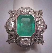 3 Ct Emerald Vintage Art Deco Five Stone Cocktail Wedding Ring 14K White Gold FN