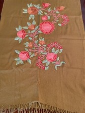 Vtg Shawl/ Pashmina Crewel Embroidery Handmade 76  x25  
