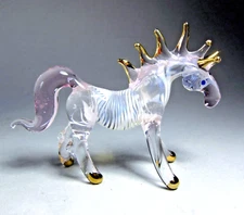 Pink White Horse hand blown art glass figurine gold trim 2.5 inch decor - GIFT