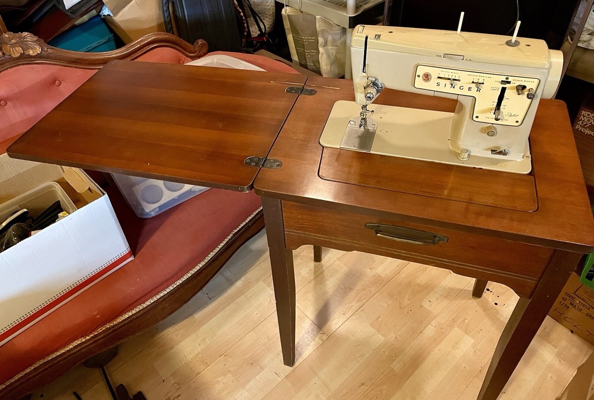 【sun flower】SINGER ビンテージ木製テーブル Vintage Singer Sewing Machine Stylist Zig-Zag Model 457 w/ Table