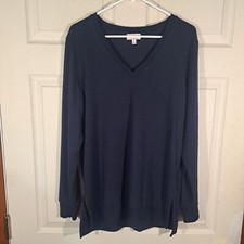 Lucky Brand Sweater Mens Size Medium Navy Blue V-Neck Pullover Stretch