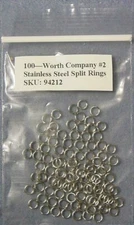 100 Worth Company #2 Std. Stainless Steel Split Rings 40# test Made in USA 94212