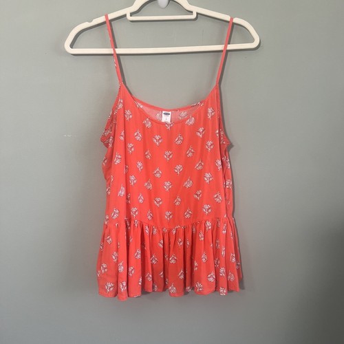 Old Navy Relaxed Estate Stampa Floreale Peplum Swing Cami Top in Vermillion, Large - Foto 2 di 10