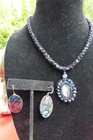 OOAK ABALONE BLACK SEED AND BOREALIS BEADS HANDMADE NECKLACE WITH EARRINGS