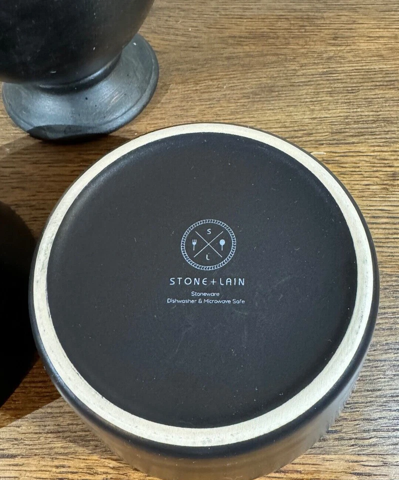 Stone + Lain Black Bowls Set of 2 Dinnerware Modern Ledge Stoneware Matte EUC - Image 4 of 4