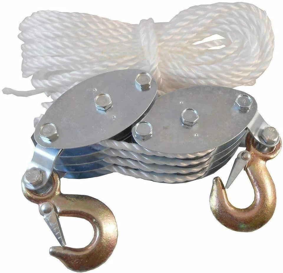 ATE 2 Ton Poly Rope Hoist Pulley Wheel Block and Tackle Puller Lift Tools 5/16" Rope