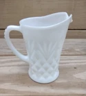 Vintage Milk Glass Pitcher Creamer Pineapple Diamond Cut Design