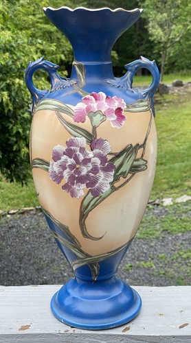 LARGE 17.5" Antique Japanese Hand Painted Satsuma Meiji Art Nouveau Ceramic Vase - Picture 2 of 15