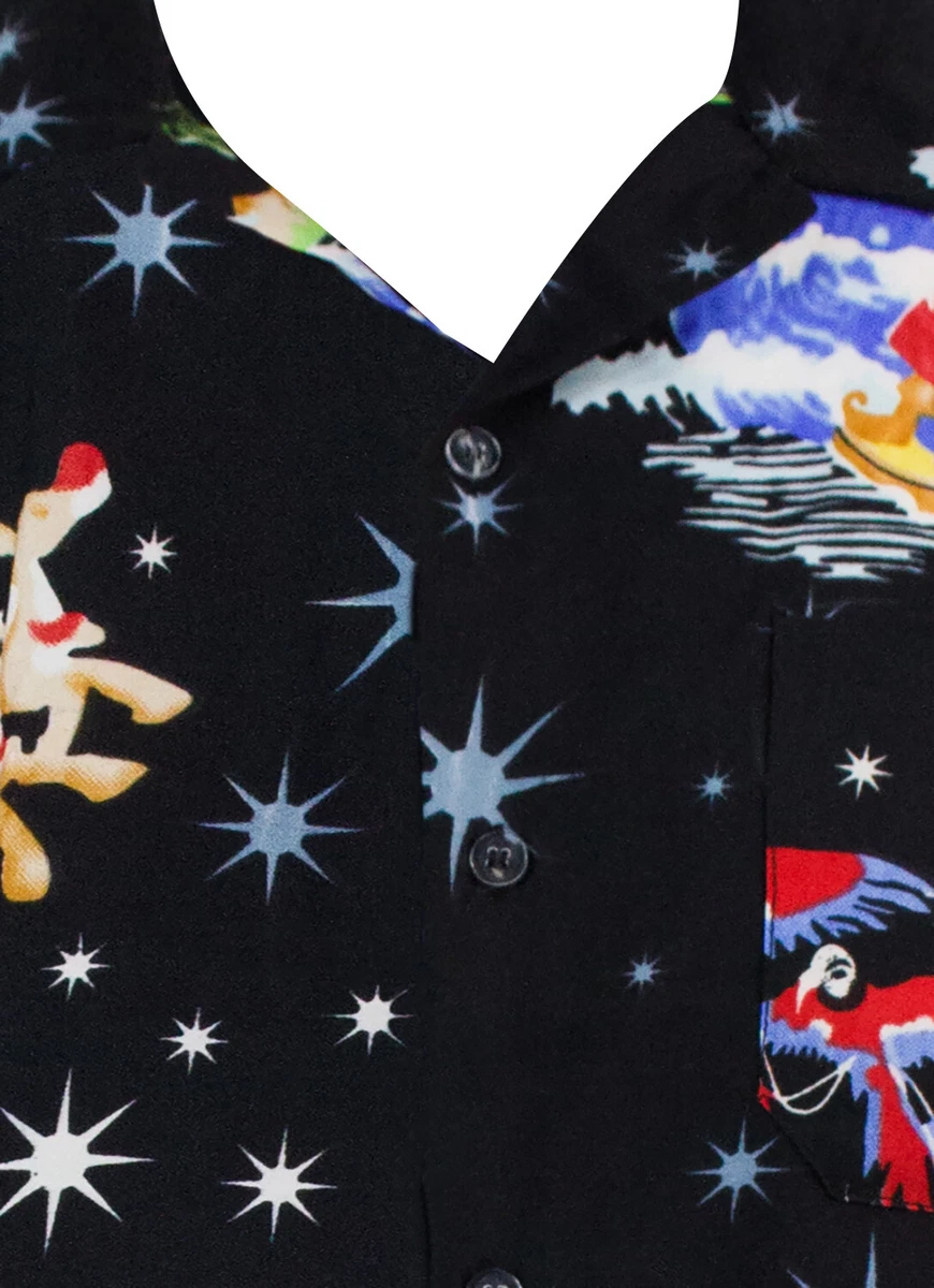 Camisa de Navidad Camisa de Hawai Christmas Surf Santa Negro