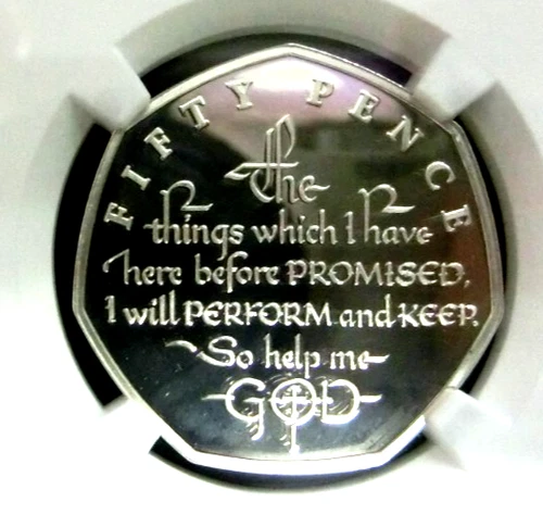 NGC PF68 UC-Is. of Man 2018 Coronation Oath Silver 50 P Super GEM PF-No US Send