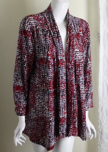 Kasper Sz XL RED BLACK WHITE Artful Liquid Knit Open Jacket Topper - Picture 5 of 6