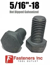 5/16"-18 Hex Cap Screw Hot Dipped Galvanized Hex Bolt 5/16-18