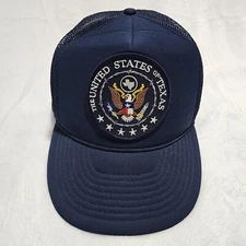 VTG Blue Trucker Hat Cap "The United States of Texas" Patch Foam Snapback Nissin