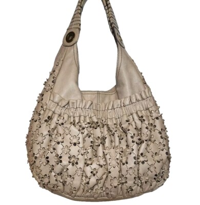 LOCKHEART DAISY MAY 3D LAZER CUT FLORAL  HANDSTICHED LEATHER HOBO MRP$585