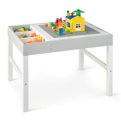 3 in 1 Wooden Kids Activity Drawing Study Table Storage w/Double-Sided Tabletop
